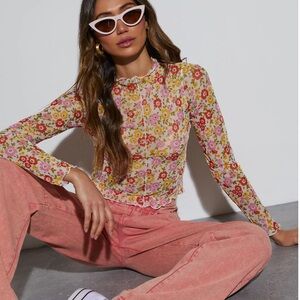 Feeling Good Sheer Floral Lettuce Hem Top